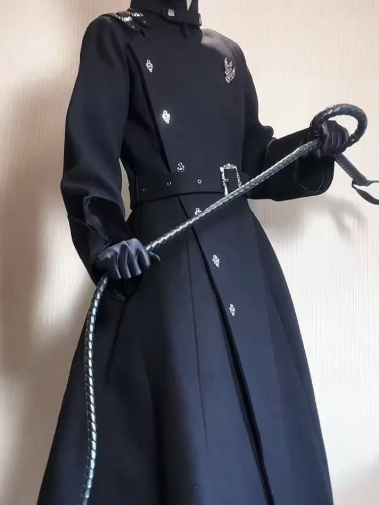 Wool Coat Peacoat - 2025 hiver gothique ceinturé mince mi-long