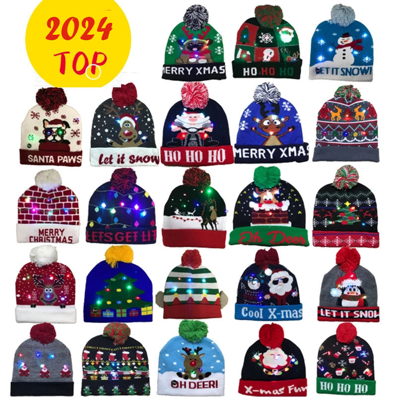 Knit Beanie Hat Warm - Chapeau de Noël avec LED, Bonnet